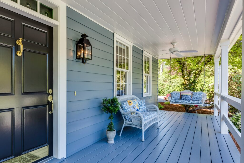 blue covered deck